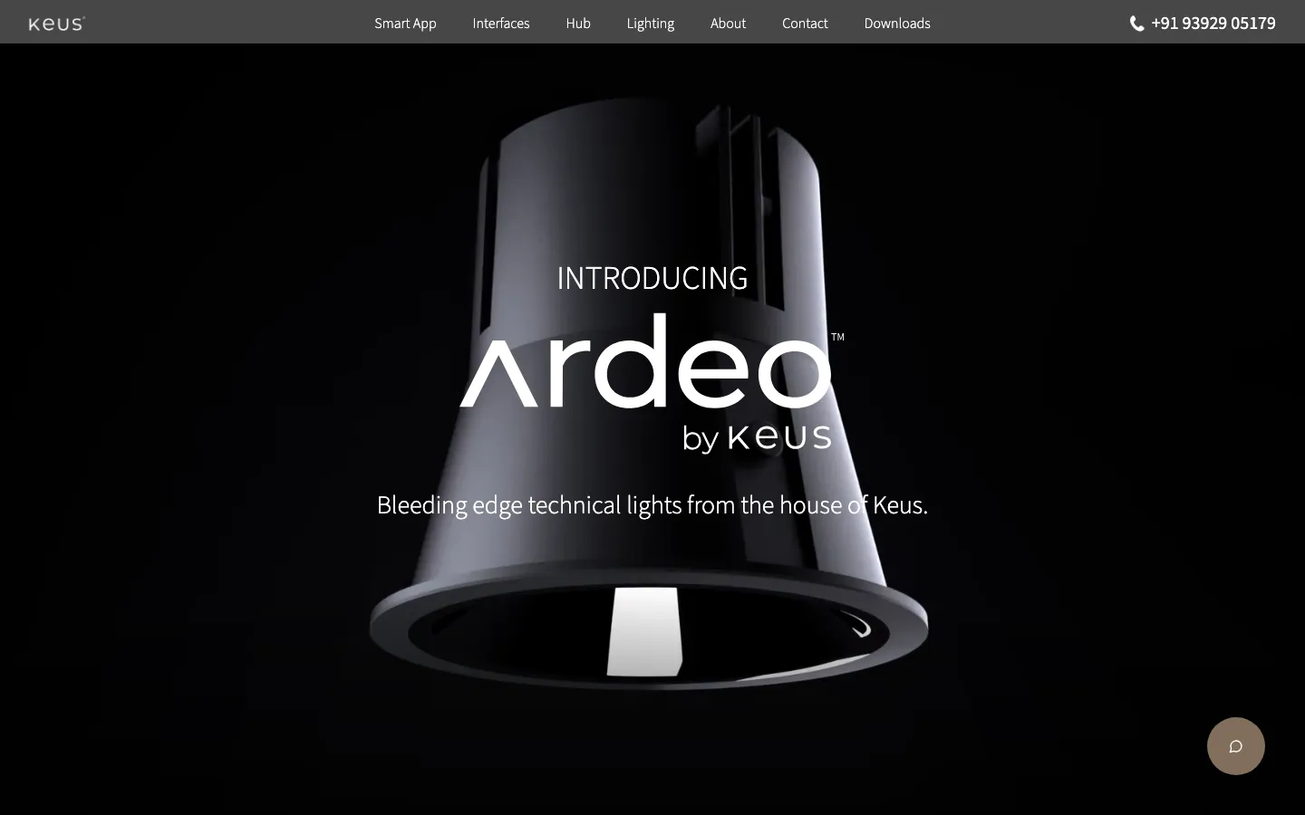 Ardeo by Keus — bleeding edge technical lights, dark hero with product render