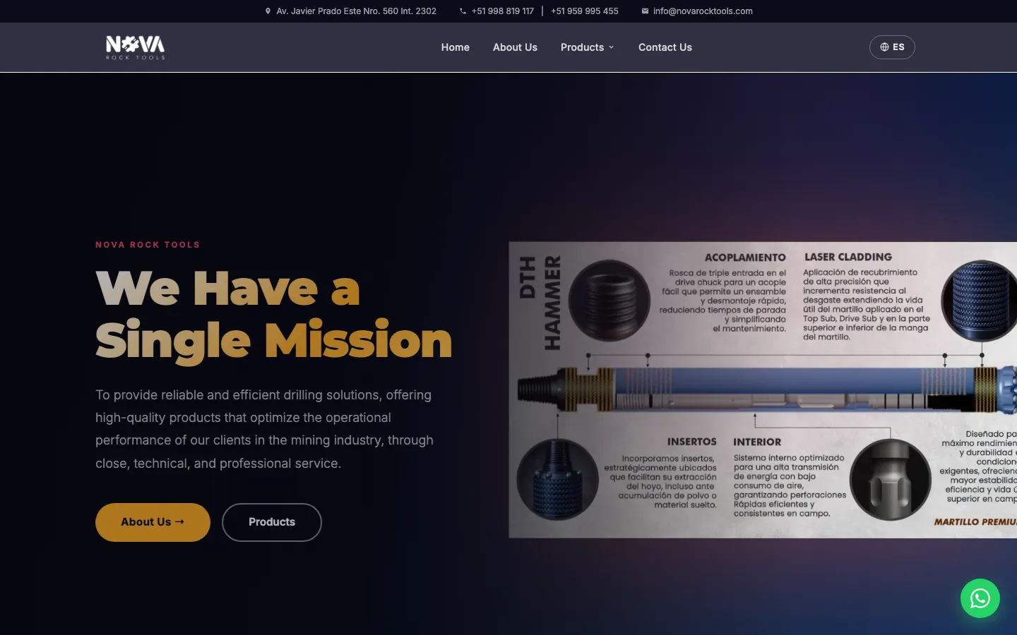 SvelteKit production site — product-first hero with DTH hammer specs