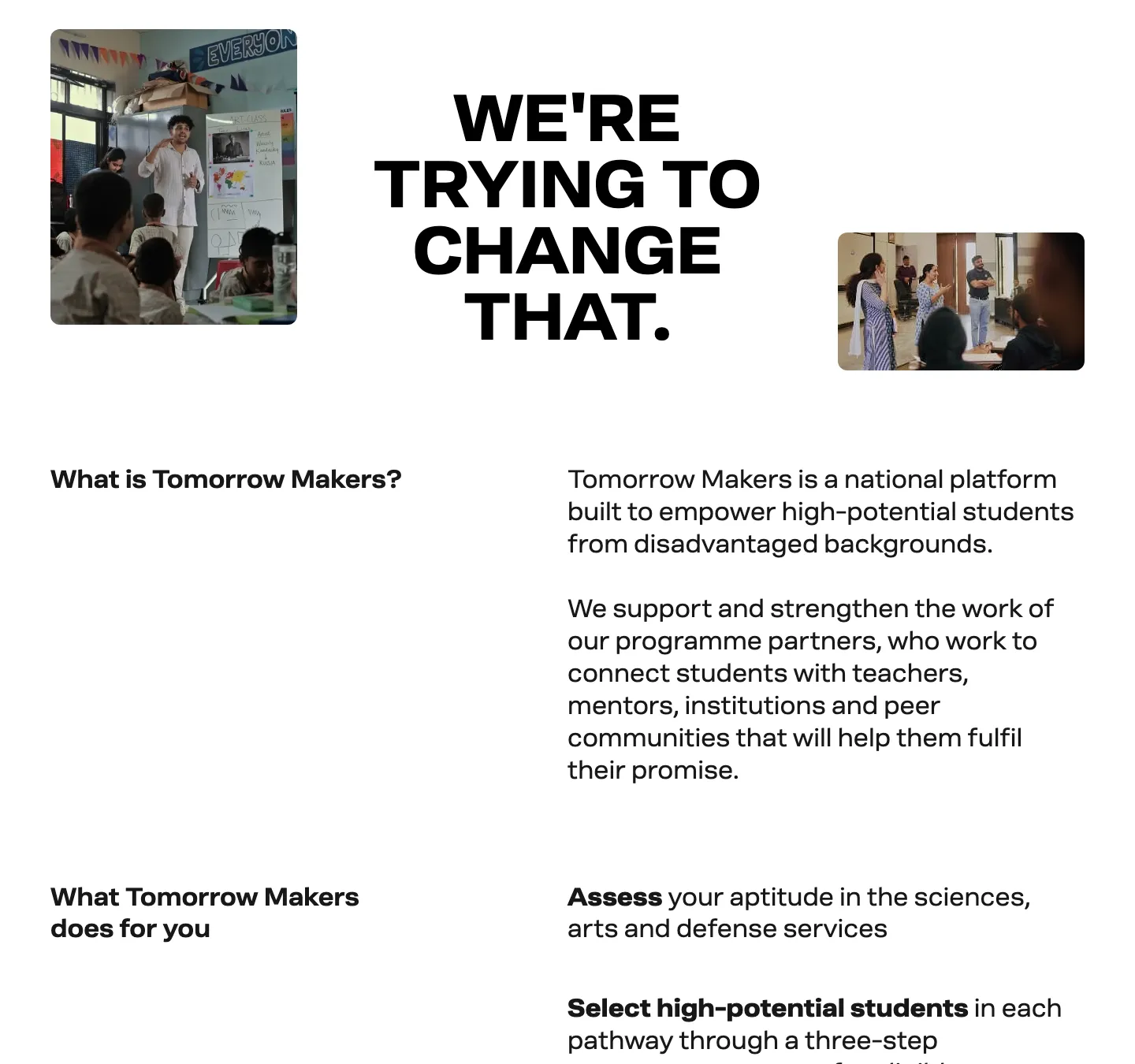 We're trying to change that — mission statement with editorial photography of classrooms